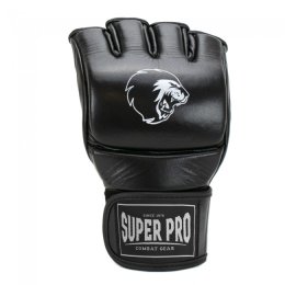 Super Pro MMA Handschuhe Leder Schwarz/Weiss