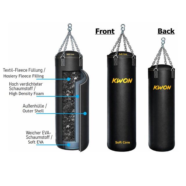 KWON Boxsack Black Kunstleder gefüllt 180 cm